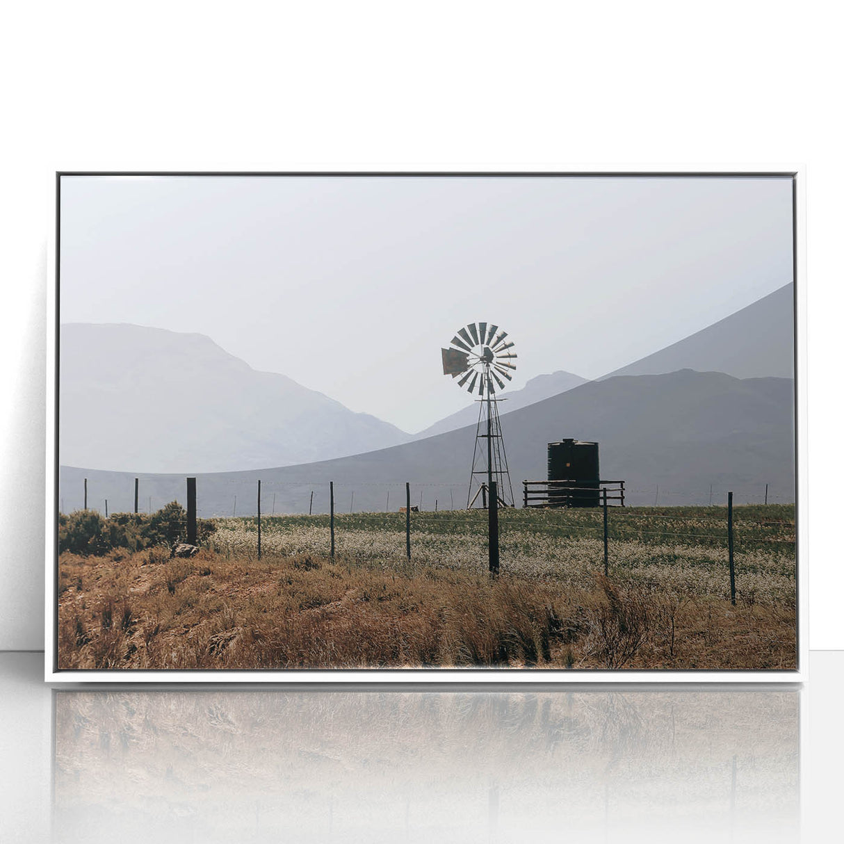Farmhouse Wall Art: Windmill and Mountains - Rustic Country Decor