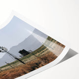 Farmhouse Wall Art: Windmill and Mountains - Rustic Country Decor