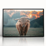 Farmhouse Wall Art: Highland Cow at Sunset - Rustic Country Decor