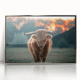 Farmhouse Wall Art: Highland Cow at Sunset - Rustic Country Decor