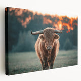 Farmhouse Wall Art: Highland Cow at Sunset - Rustic Country Decor