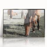 Farmhouse Wall Art: Horses Grazing in Field - Rustic Country Decor