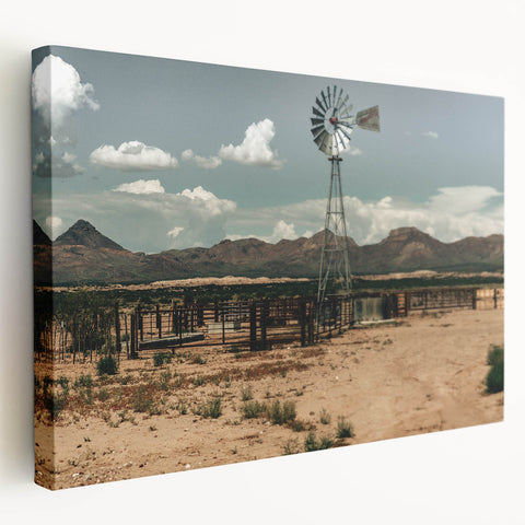 Desert Windmill Farmhouse Wall Art – Rustic Country Style Decor Print