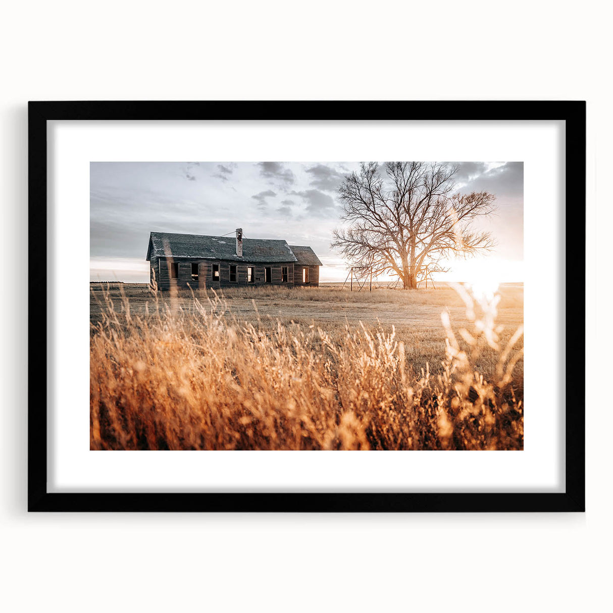 Abandoned Farmhouse at Sunset Wall Art – Rustic Country Decor Print