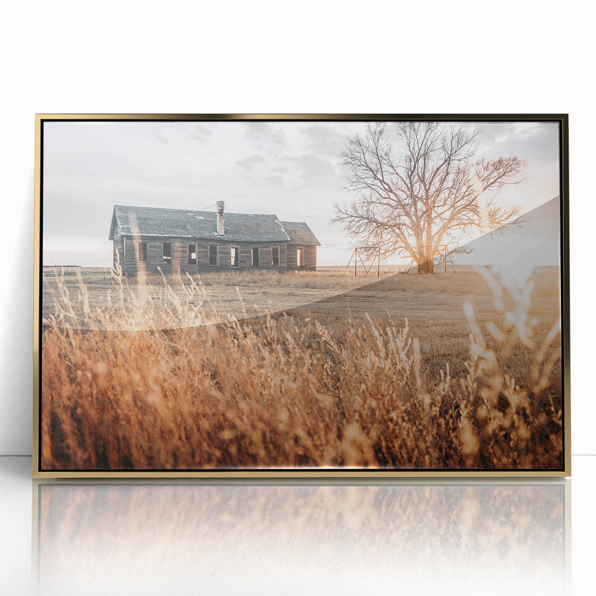 Abandoned Farmhouse at Sunset Wall Art – Rustic Country Decor Print