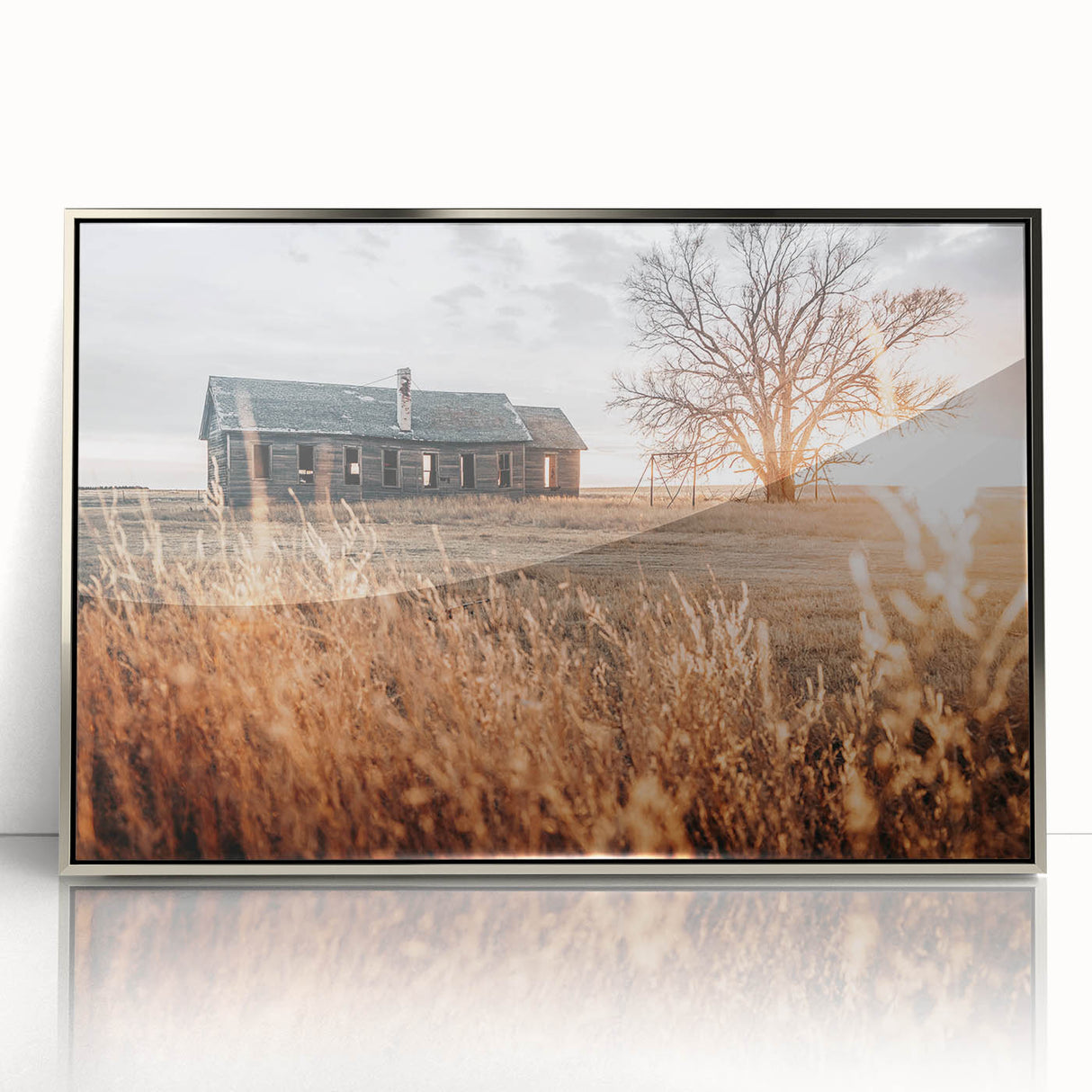 Abandoned Farmhouse at Sunset Wall Art – Rustic Country Decor Print