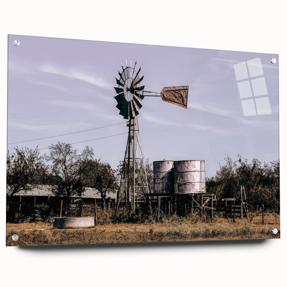 Windmill and Water Tanks Farmhouse Wall Art – Rustic Country Decor Print