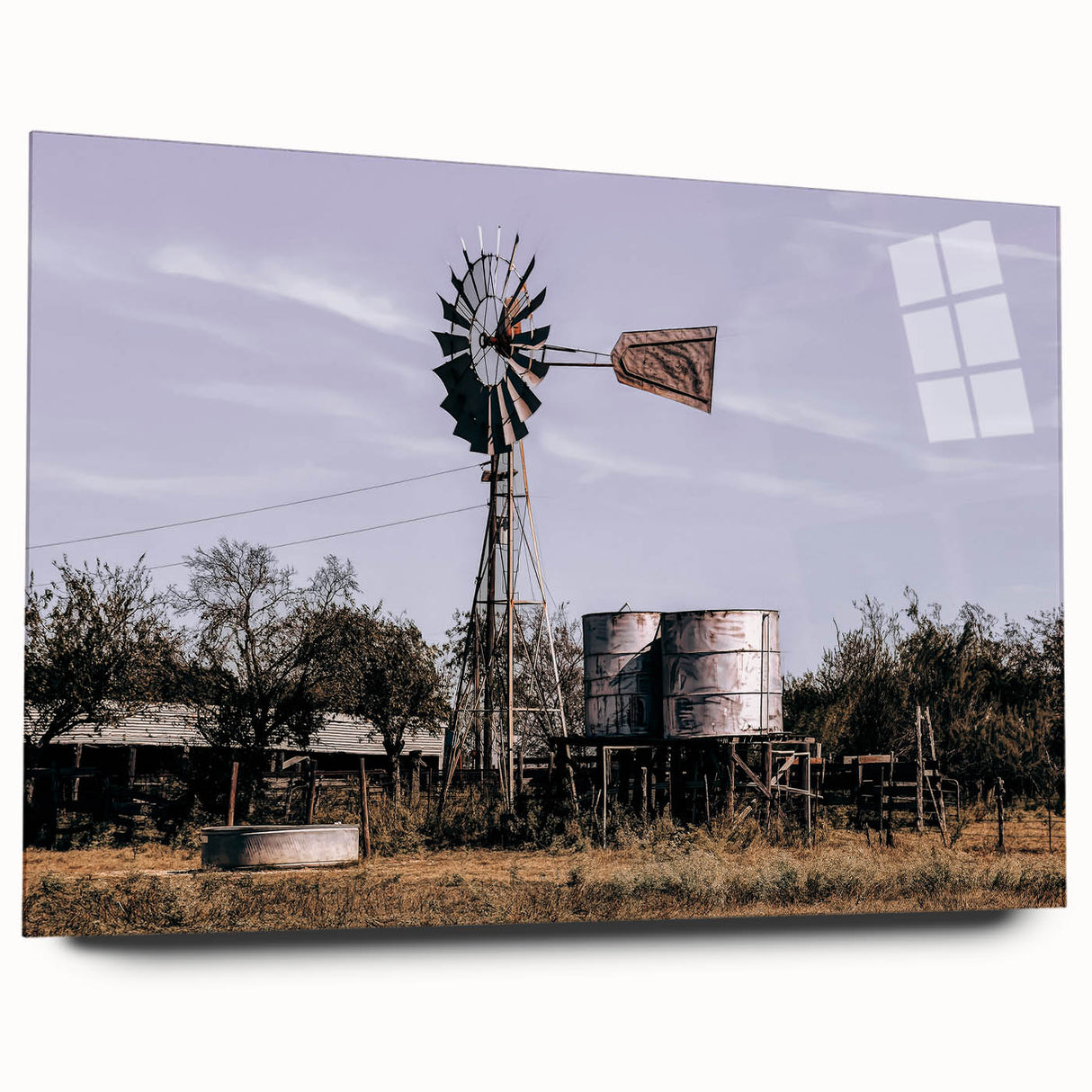 Windmill and Water Tanks Farmhouse Wall Art – Rustic Country Decor Print