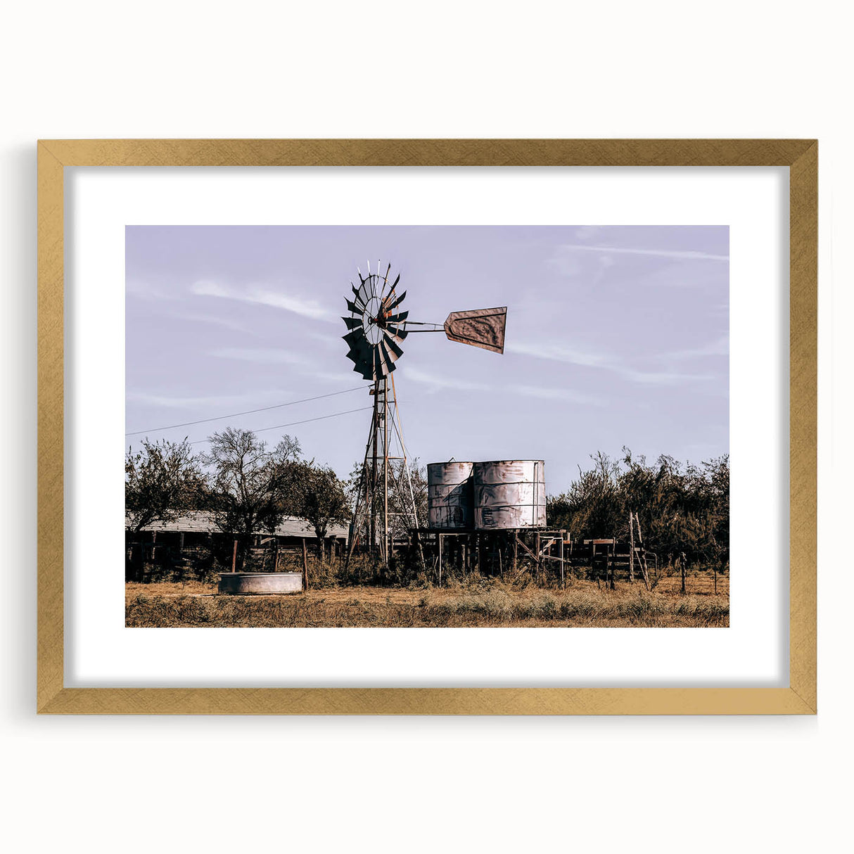 Windmill and Water Tanks Farmhouse Wall Art – Rustic Country Decor Print