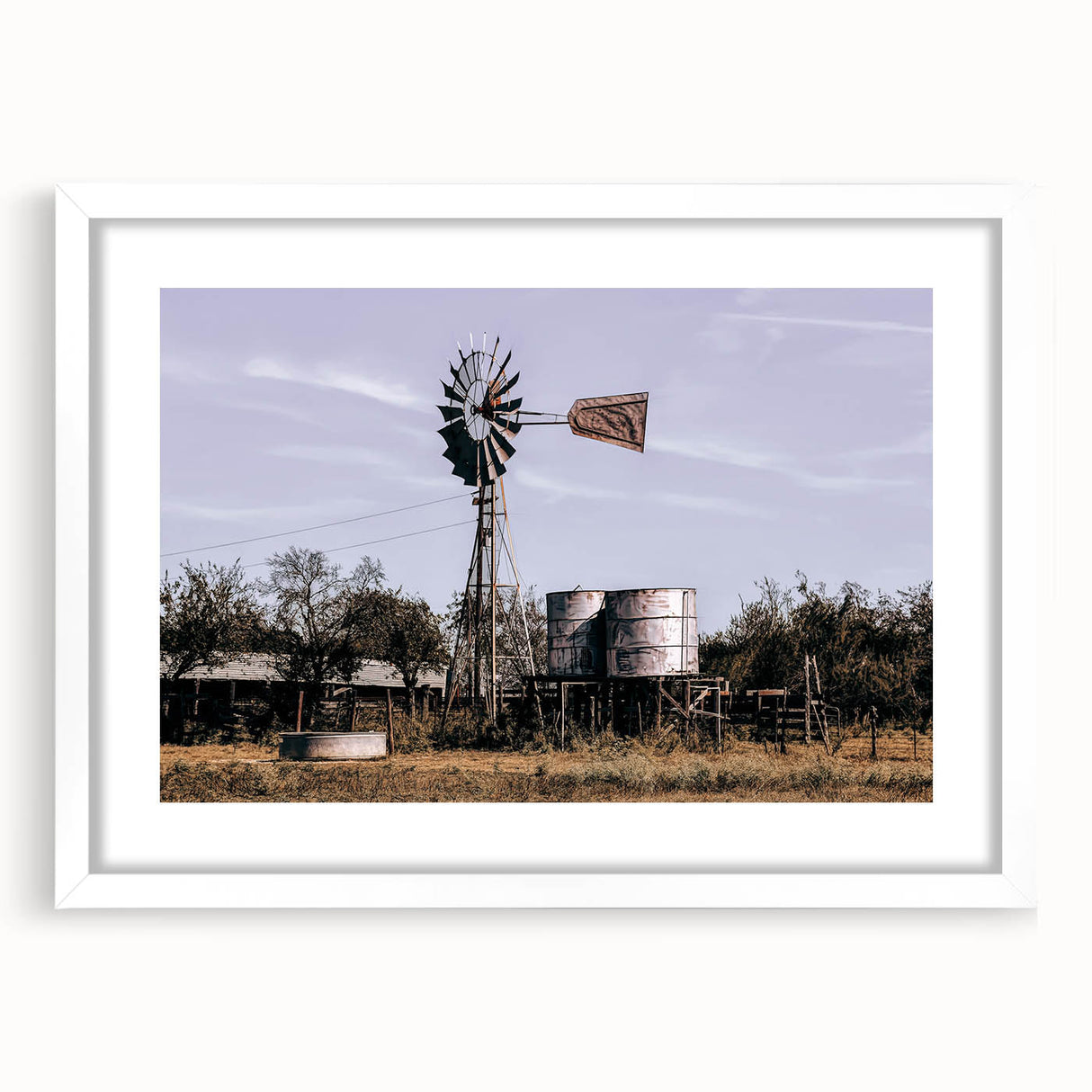 Windmill and Water Tanks Farmhouse Wall Art – Rustic Country Decor Print