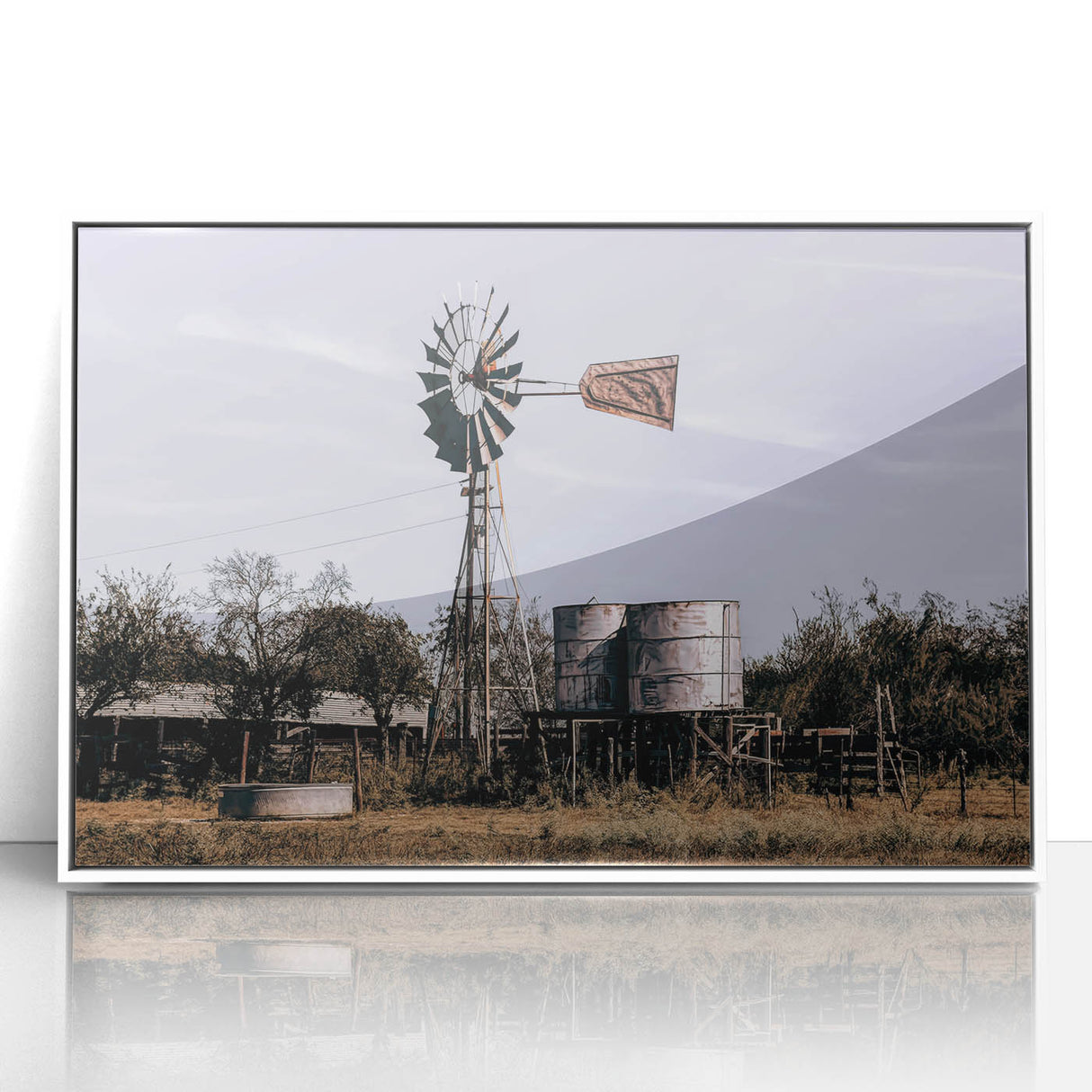Windmill and Water Tanks Farmhouse Wall Art – Rustic Country Decor Print