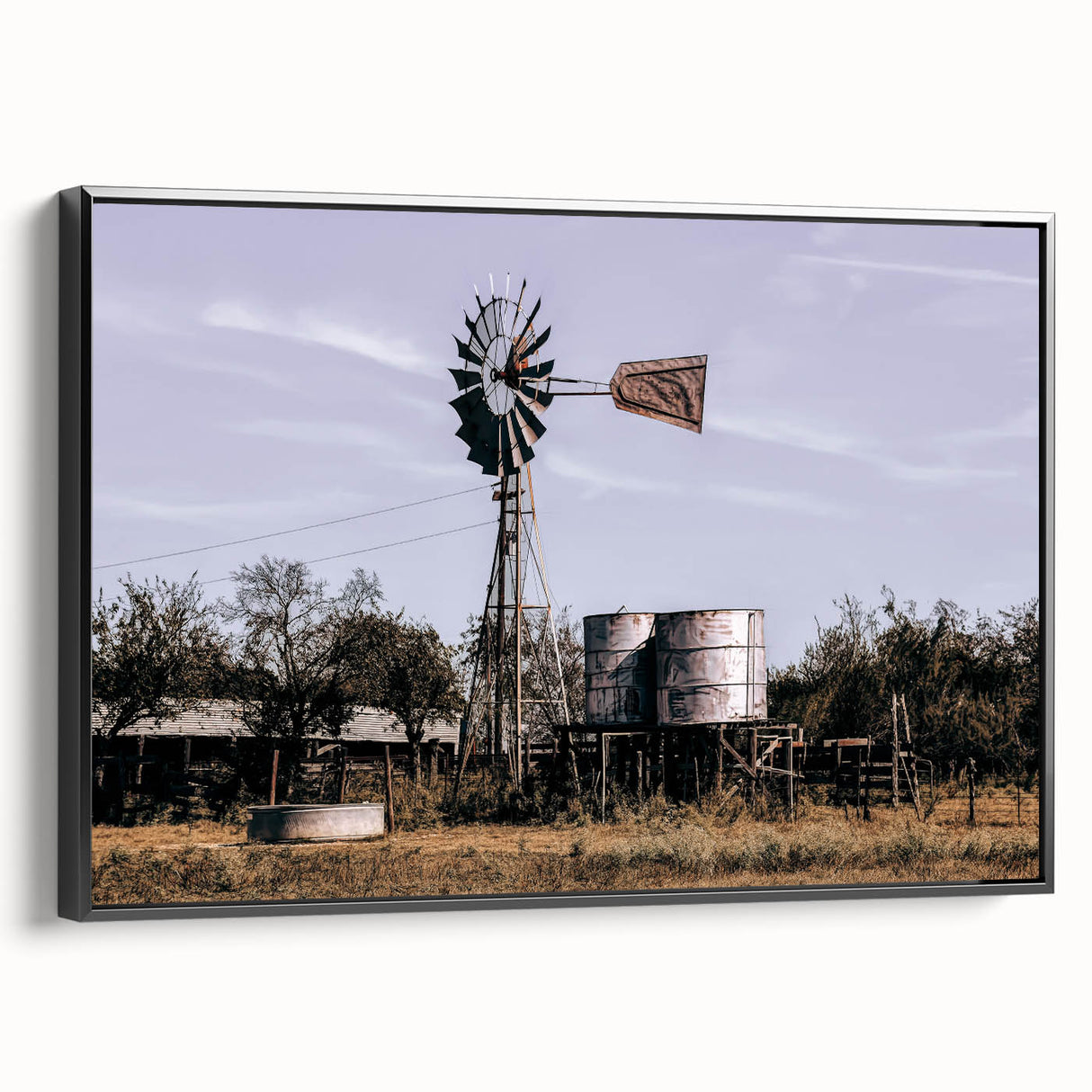 Windmill and Water Tanks Farmhouse Wall Art – Rustic Country Decor Print