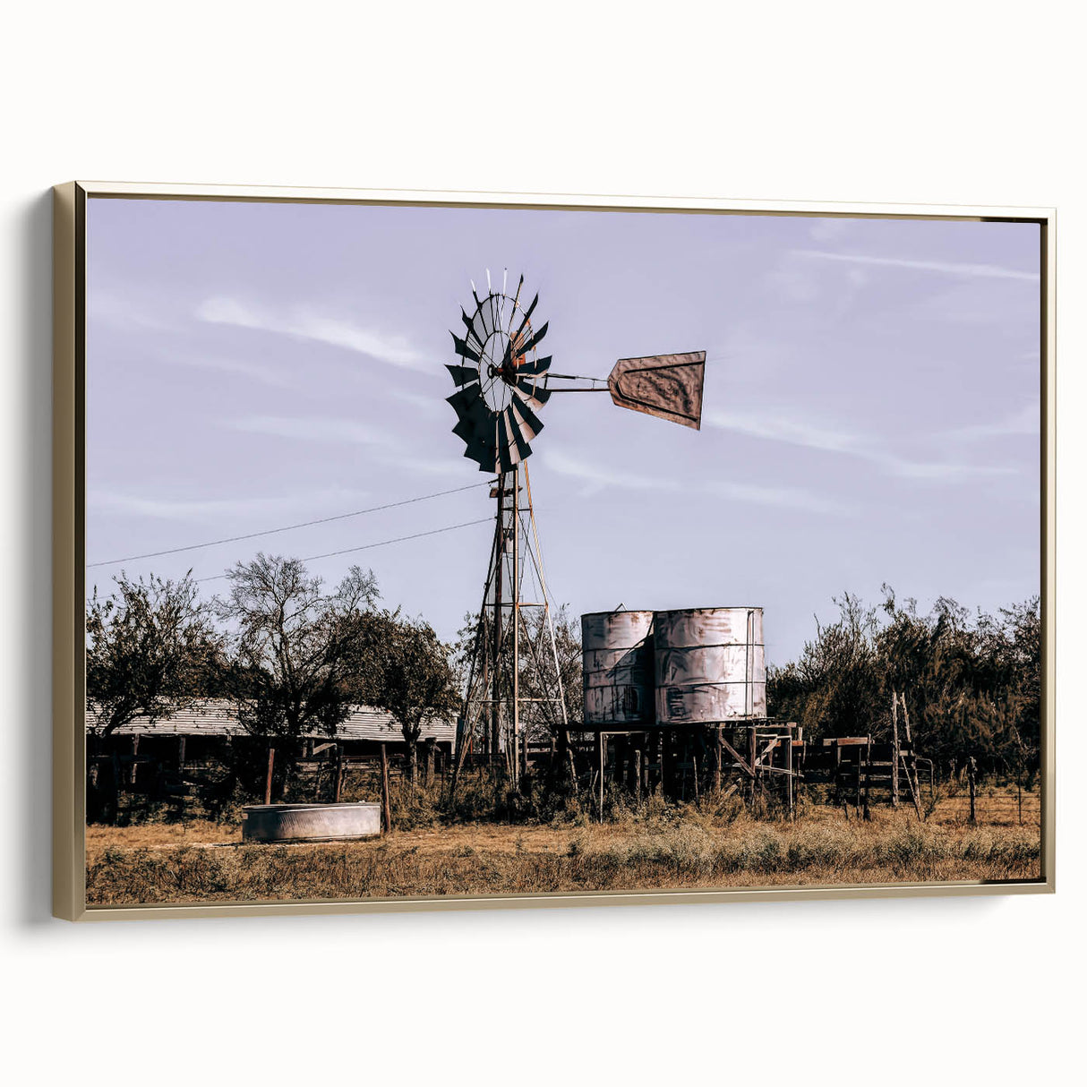 Windmill and Water Tanks Farmhouse Wall Art – Rustic Country Decor Print