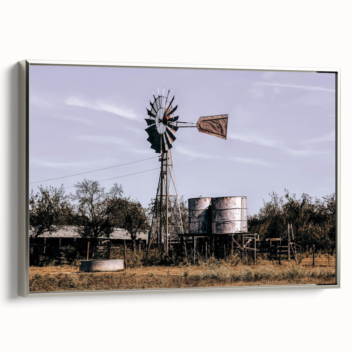 Windmill and Water Tanks Farmhouse Wall Art – Rustic Country Decor Print