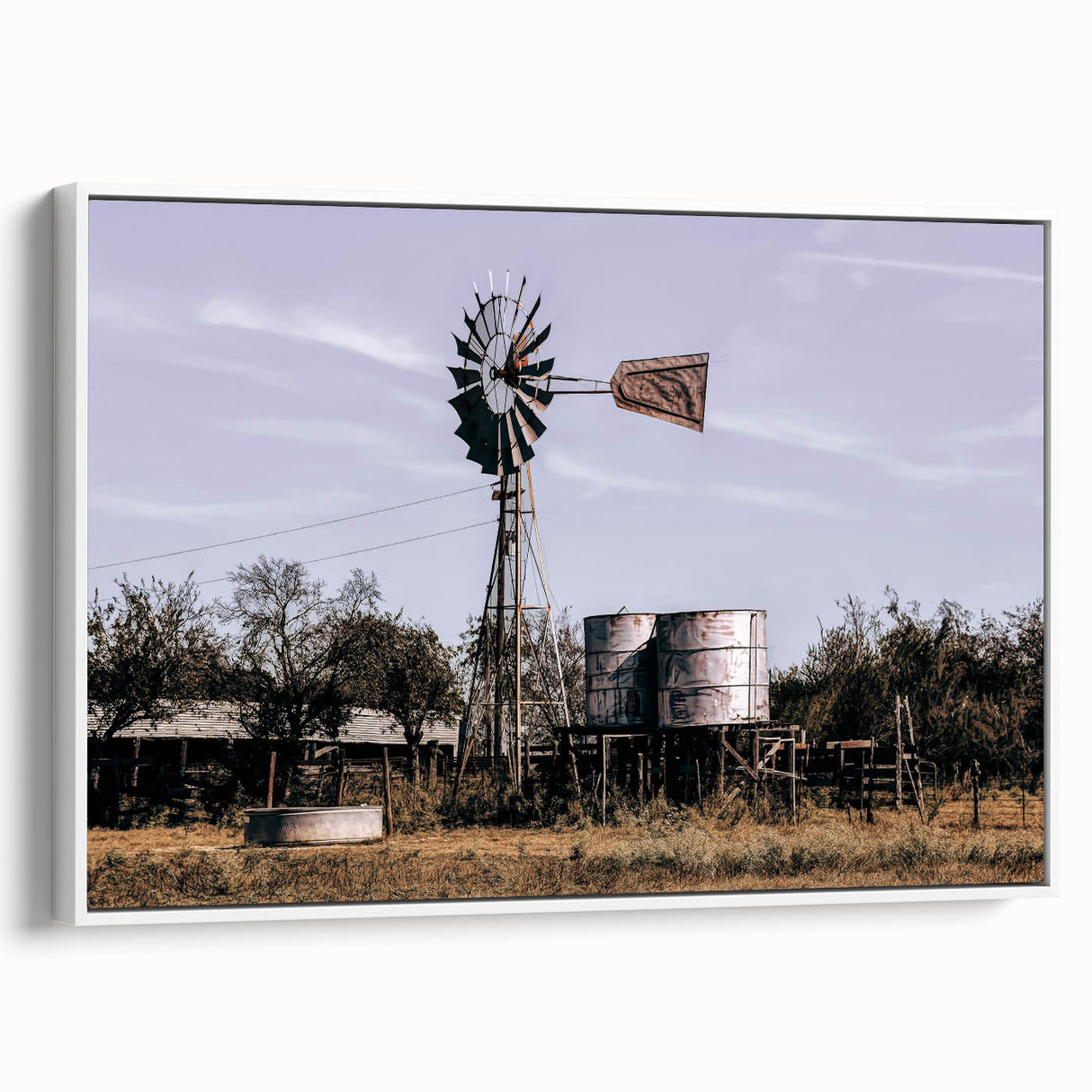 Windmill and Water Tanks Farmhouse Wall Art – Rustic Country Decor Print