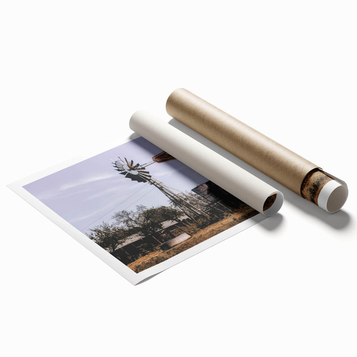 Windmill and Water Tanks Farmhouse Wall Art – Rustic Country Decor Print