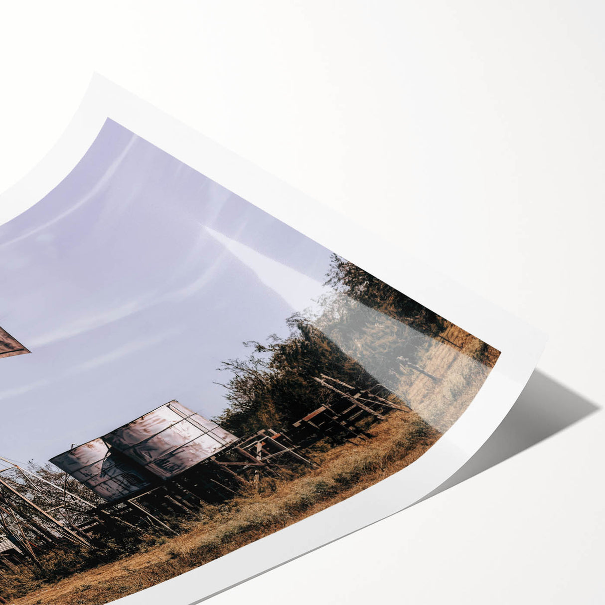 Windmill and Water Tanks Farmhouse Wall Art – Rustic Country Decor Print