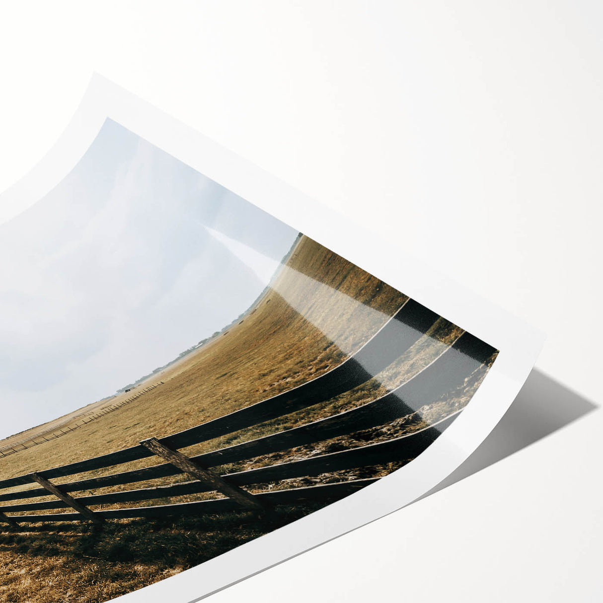 Open Field and Fence Farmhouse Wall Art – Rustic Country Style Print