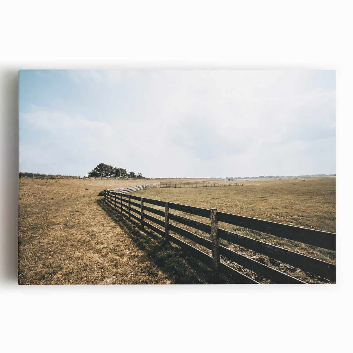 Open Field and Fence Farmhouse Wall Art – Rustic Country Style Print