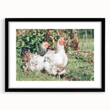 Farmhouse Wall Art: Country Chickens in Garden - Rustic Farmhouse Decor