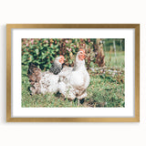 Farmhouse Wall Art: Country Chickens in Garden - Rustic Farmhouse Decor
