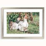 Farmhouse Wall Art: Country Chickens in Garden - Rustic Farmhouse Decor
