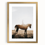 Farmhouse Wall Art - Rider on Horse at Sunset Rustic Country Style Decor