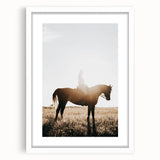 Farmhouse Wall Art - Rider on Horse at Sunset Rustic Country Style Decor