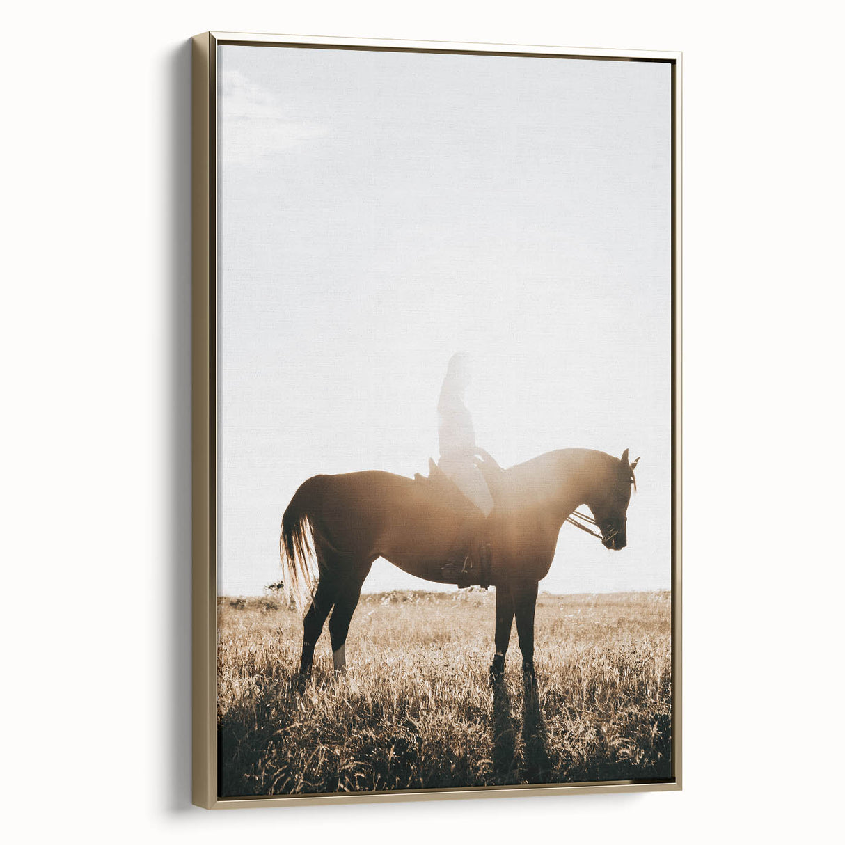 Farmhouse Wall Art - Rider on Horse at Sunset Rustic Country Style Decor