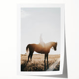 Farmhouse Wall Art - Rider on Horse at Sunset Rustic Country Style Decor