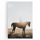 Farmhouse Wall Art - Rider on Horse at Sunset Rustic Country Style Decor