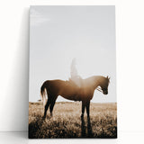 Farmhouse Wall Art - Rider on Horse at Sunset Rustic Country Style Decor