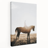 Farmhouse Wall Art - Rider on Horse at Sunset Rustic Country Style Decor