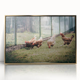 Farmhouse Wall Art: Chickens by Fence - Rustic Country Style Decor Print