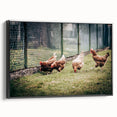 Farmhouse Wall Art: Chickens by Fence - Rustic Country Style Decor Print