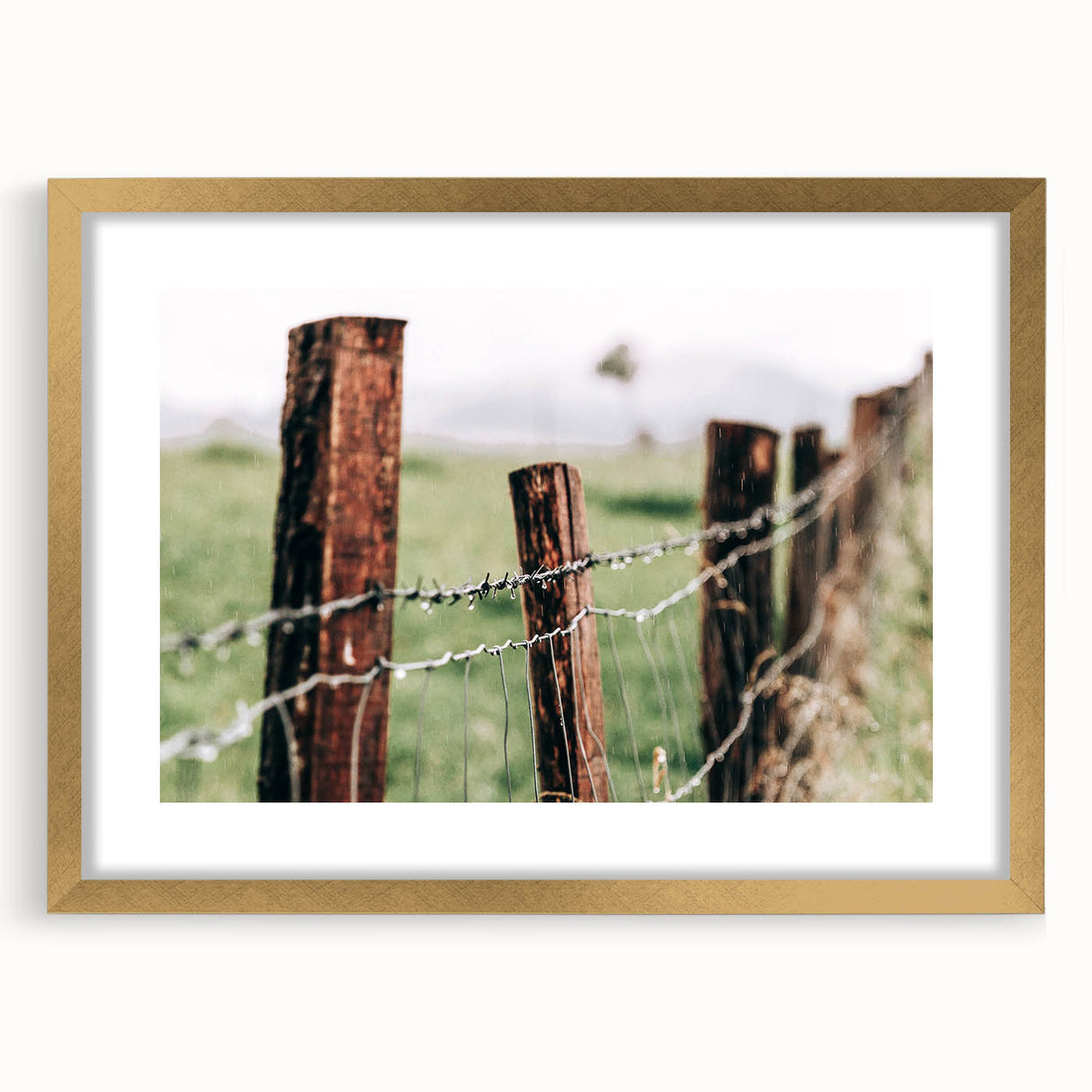 Farmhouse Wall Art: Rustic Fence in Rain - Country Style Decor Print