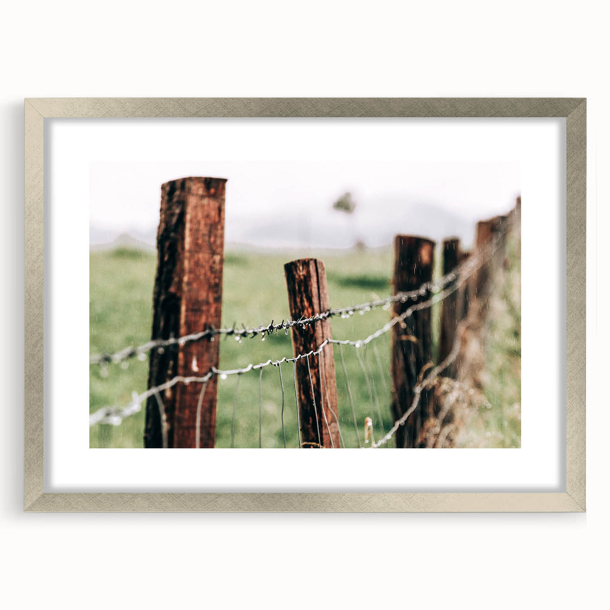 Farmhouse Wall Art: Rustic Fence in Rain - Country Style Decor Print