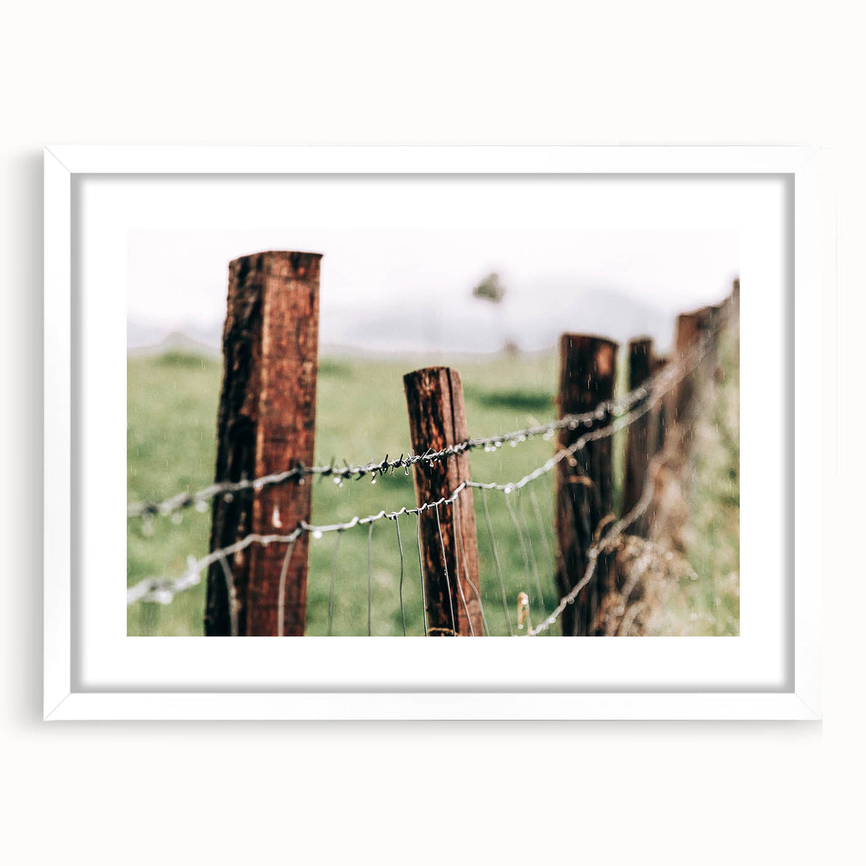 Farmhouse Wall Art: Rustic Fence in Rain - Country Style Decor Print