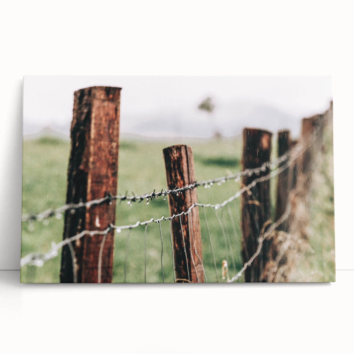 Farmhouse Wall Art: Rustic Fence in Rain - Country Style Decor Print