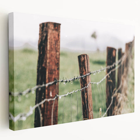 Farmhouse Wall Art: Rustic Fence in Rain - Country Style Decor Print