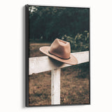 Classic Cowboy Hat on Fence - Rustic Farmhouse Wall Art for Country Decor