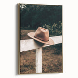Classic Cowboy Hat on Fence - Rustic Farmhouse Wall Art for Country Decor
