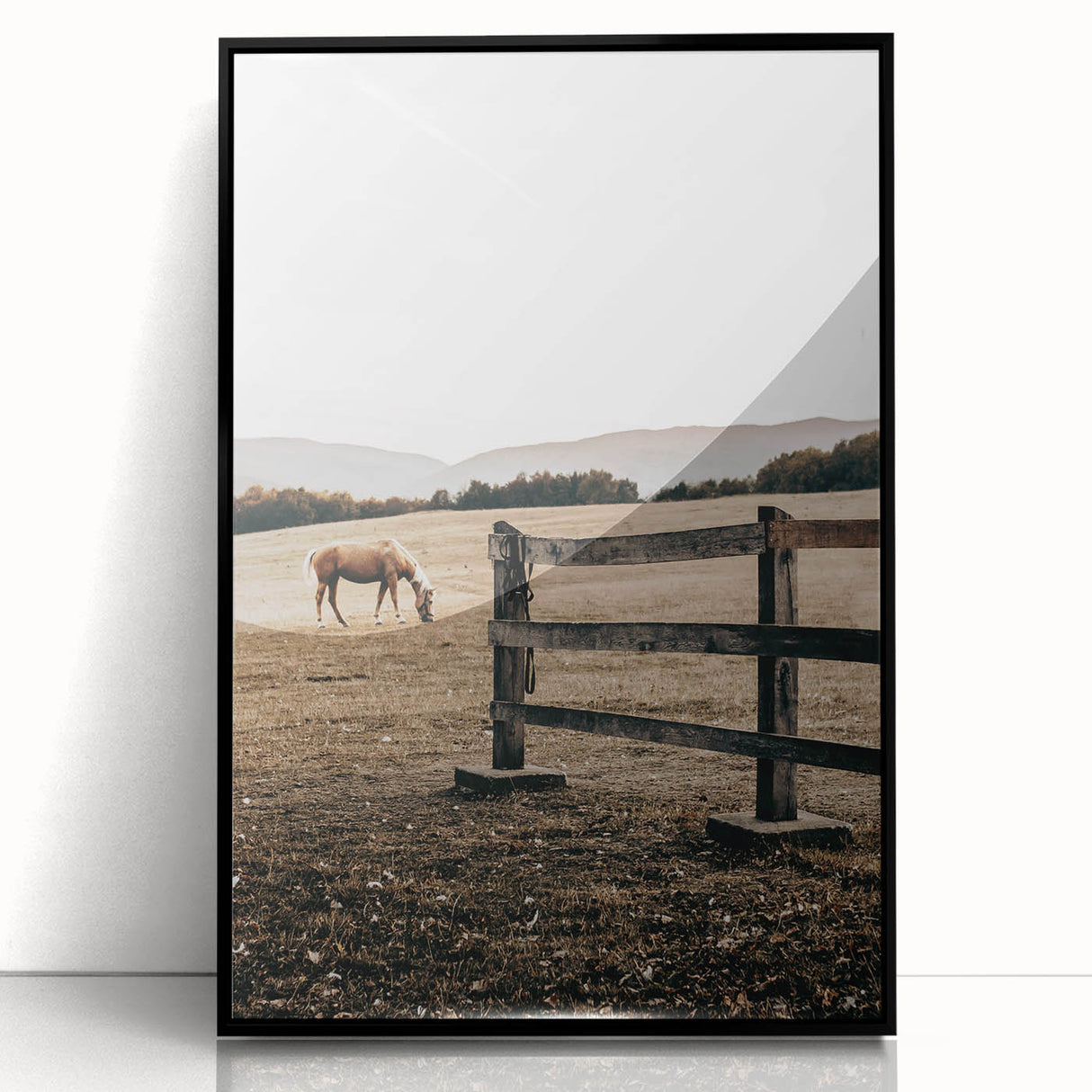 Rustic Farmhouse Wall Art - Grazing Horse Country Scene Decor