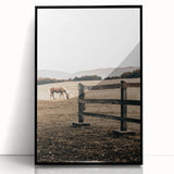 Rustic Farmhouse Wall Art - Grazing Horse Country Scene Decor