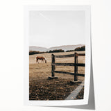 Rustic Farmhouse Wall Art - Grazing Horse Country Scene Decor