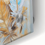 Glam Wall Art | Luxurious Gold and Blue Feather Art | Modern Glam Decor