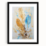 Glam Wall Art | Luxurious Gold and Blue Feather Art | Modern Glam Decor