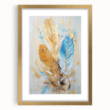 Glam Wall Art | Luxurious Gold and Blue Feather Art | Modern Glam Decor
