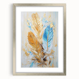 Glam Wall Art | Luxurious Gold and Blue Feather Art | Modern Glam Decor