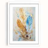 Glam Wall Art | Luxurious Gold and Blue Feather Art | Modern Glam Decor